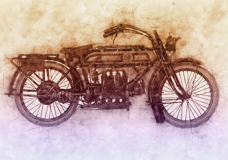FN Four 2 - Fabrique Nationale - 1905 - Motorcycle Poster - Automotive Art Mixed Media by Studio Grafiikka