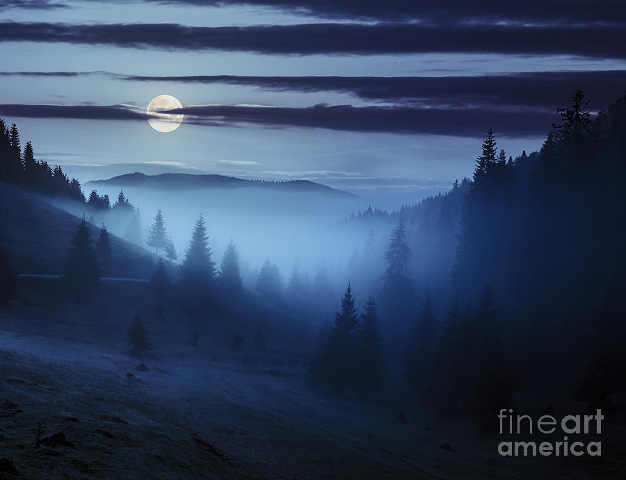 Fog Around The Mountain Top At Night Photograph by Michael Pelin | Fine ...