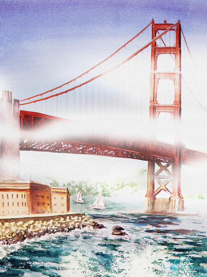 Golden Gate Bridge Painting - Fog At Golden Gate Of San Francisco  by Irina Sztukowski