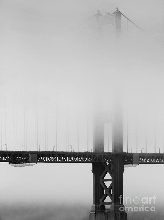 Black And White Photograph - Fog at the Golden Gate Bridge 4 - Black and White by Wingsdomain Art and Photography