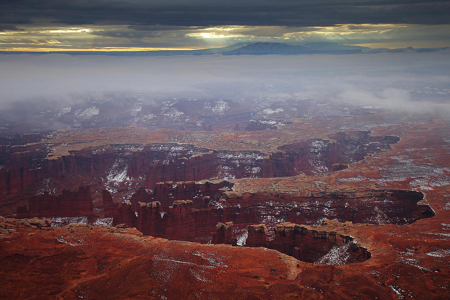 Fog enshrouds Grand View Point at Canyonlands National Park Photograph by Jetson Nguyen