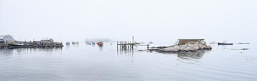 Fog Lifting Stonington Harbor Panorama Photograph by Marty Saccone