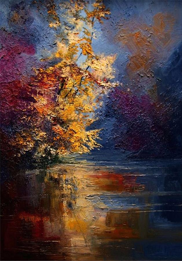 River Painting - Fog on the River... by Justyna Kopania