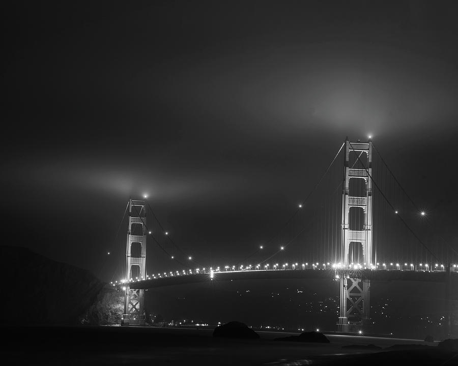 Fog over the Golden Gate Bridge San Francisco CA Black and White Photograph by Toby McGuire