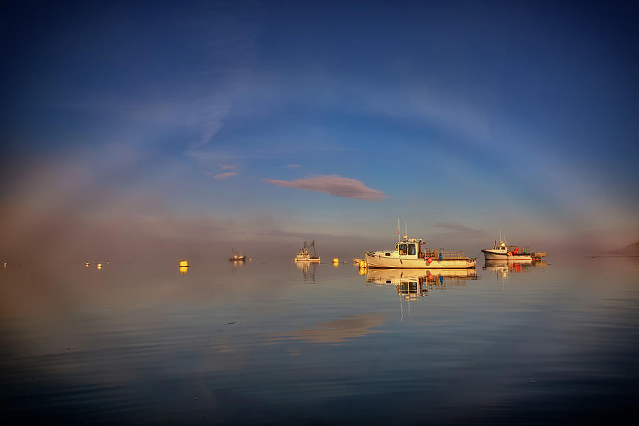 Boat Photograph - Fogbow in Lubec Harbor by Rick Berk