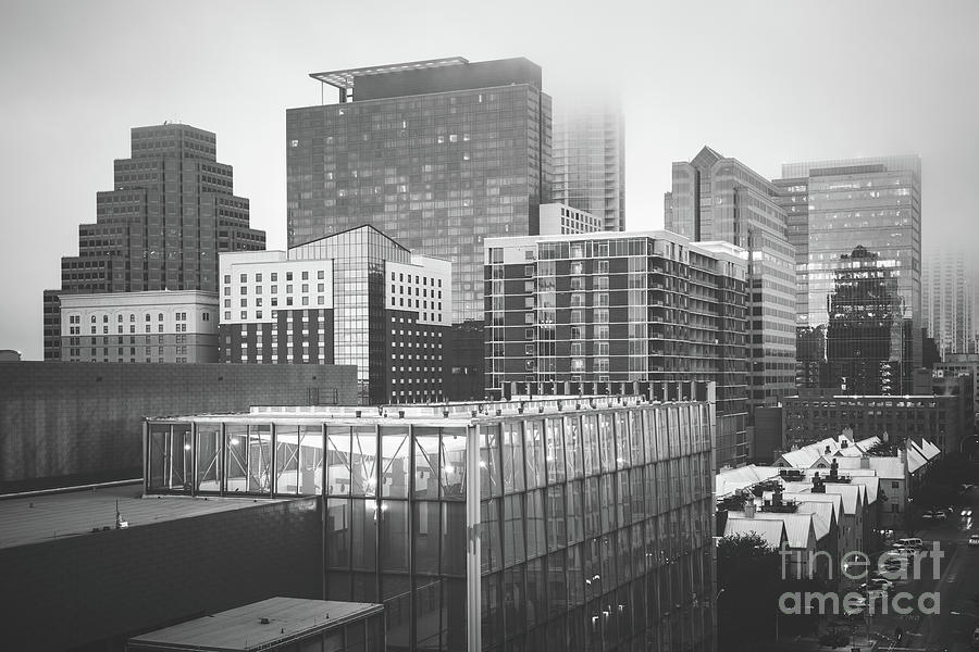 Foggy Austin Skyline Black and White Picture Photograph by Paul Velgos