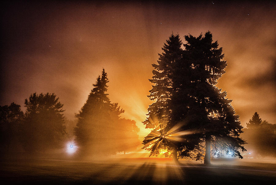 Foggy Autumn Night Photograph by Bill Wiebesiek