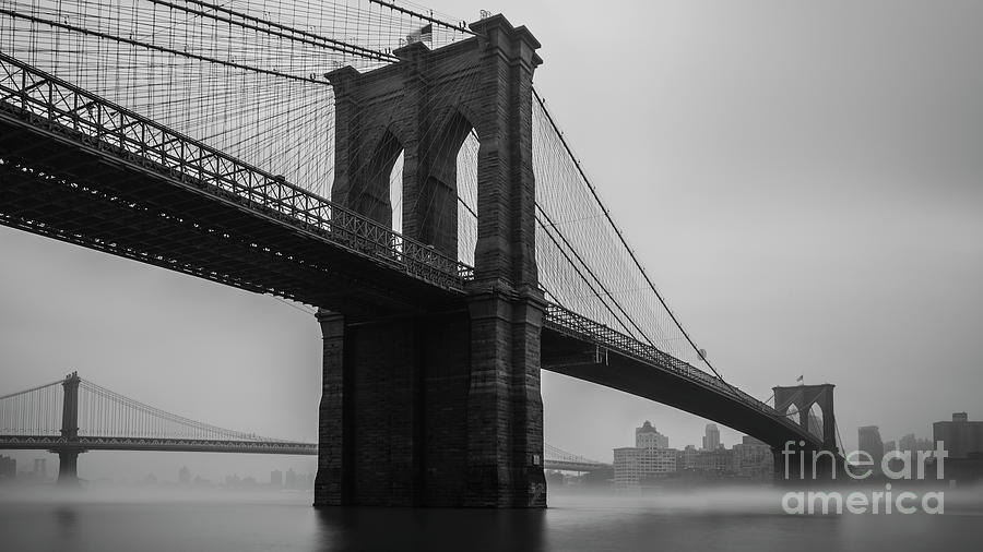 Foggy Brooklyn Bridge by Sally Morales Foggy Brooklyn Bridge by Sally Morales
