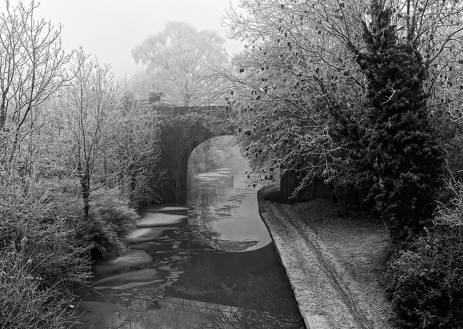Foggy Canal Bridge in Black and White Photograph by Roy Pedersen