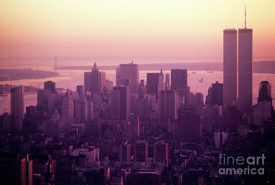 City Photograph - Foggy cityscape at sunset in Manhattan New York by Sami Sarkis