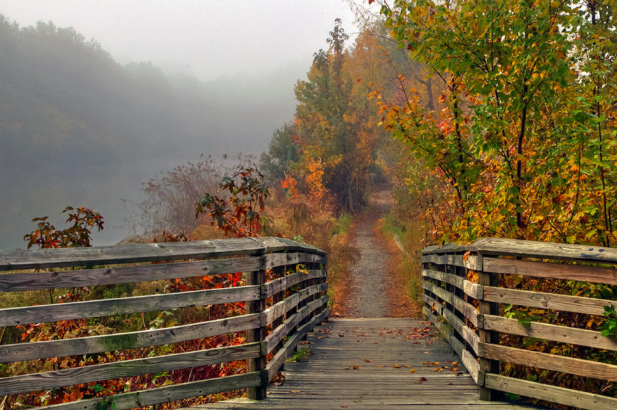 Foggy fall Trail Photograph by Jerry Gammon