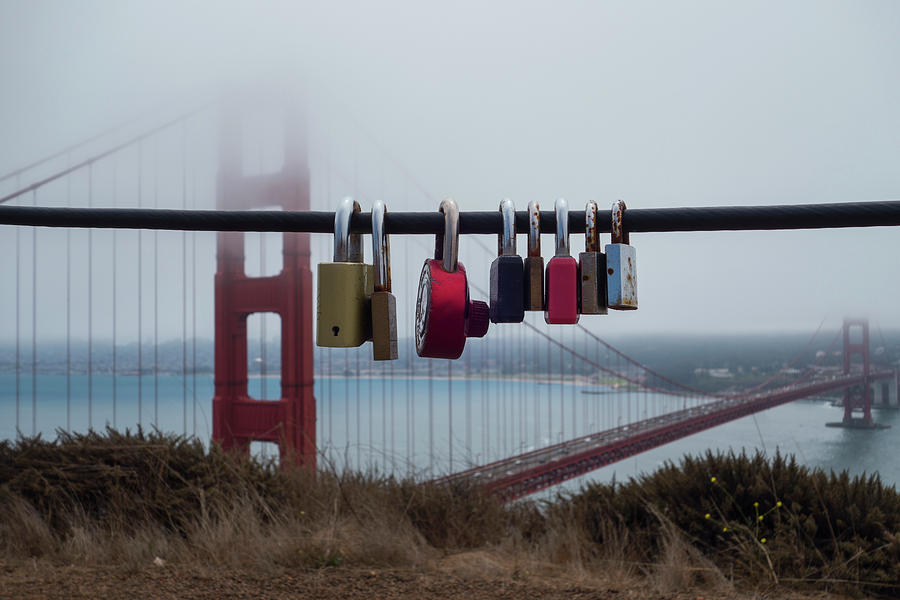 Foggy Golden Gate Bridge Love Locks San Francisco CA Photograph by Toby McGuire
