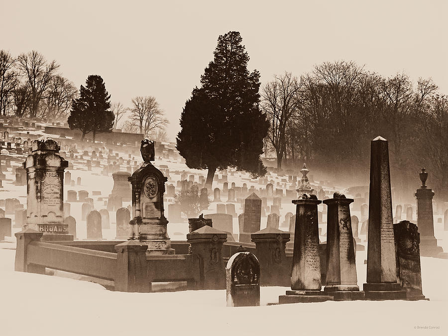 Winter Photograph - Foggy Graveyard 2 by Dark Whimsy