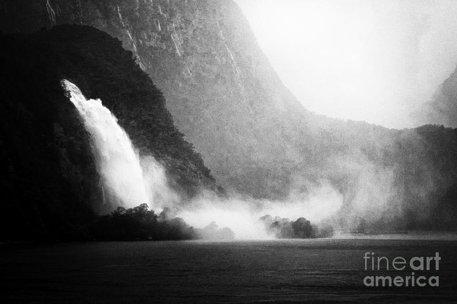 Foggy Milford Sound New Zealand 4-1bw Photograph by Stefan H Unger