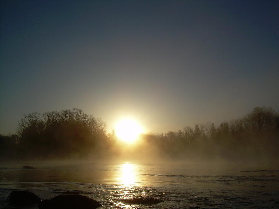 Foggy Mississippi river Sunrise Photograph by Kent Lorentzen