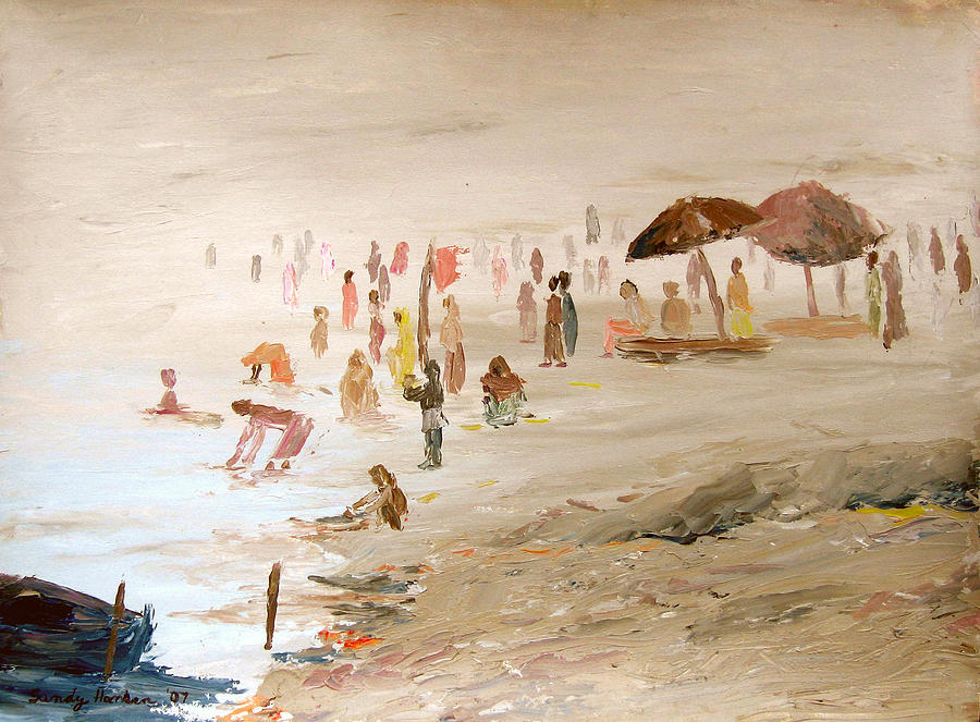 Foggy Morning at the Ghats Painting by Art Nomad Sandra  Hansen