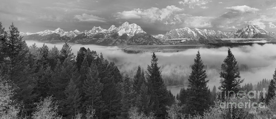 Foggy Morning Over The Snake River Valley Black And White Photograph by Adam Jewell
