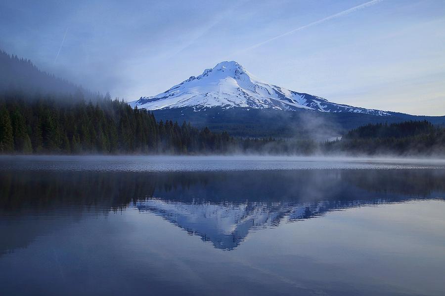 Foggy morning with Mount Hood Photograph by Lynn Hopwood