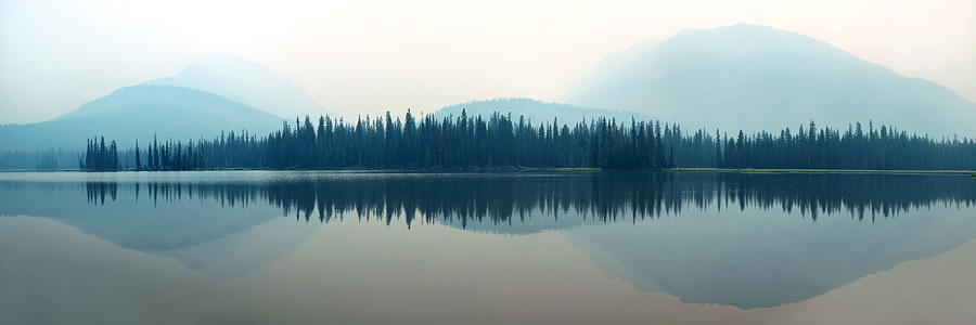 Foggy mountain lake Photograph by Songquan Deng