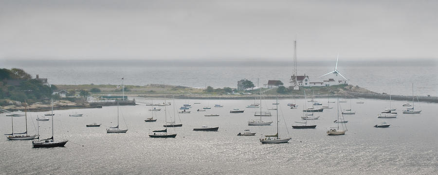 Foggy Newport Harbor Lighthouse Panorama Photograph by Ginger Wakem