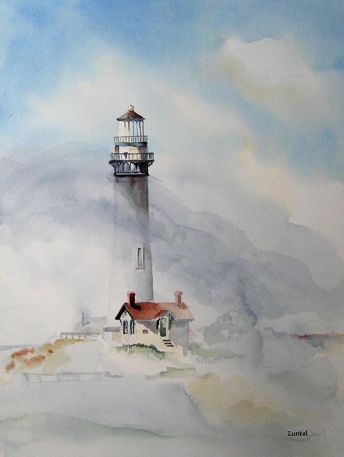Lighthouse Painting - Foggy Point by Richard Zunkel Lighthouse Painting - Foggy Point by Richard Zunkel
