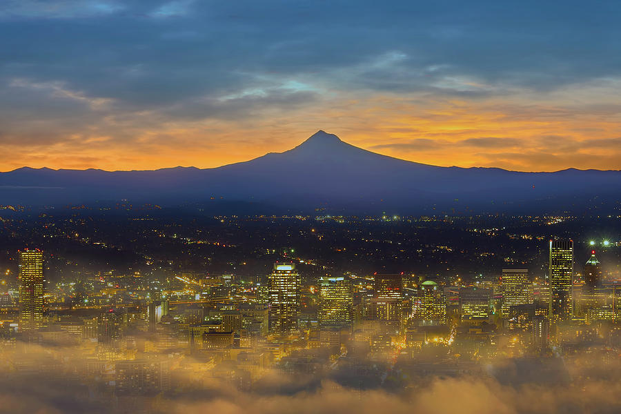 Foggy Portland City Downtown at Dawn Photograph by David Gn