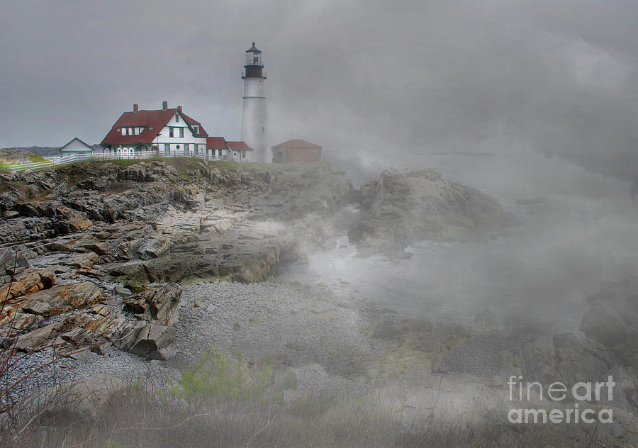 Lighthouse Photograph - Foggy Portland Head by Skip Willits
