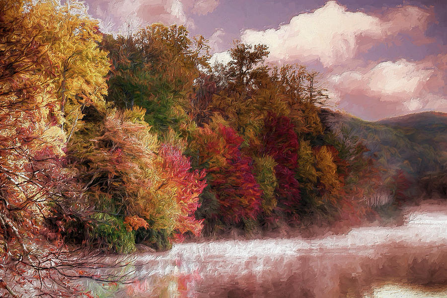 Foggy Price Lake - Autumn in the Blue Ridge AP Painting by Dan Carmichael