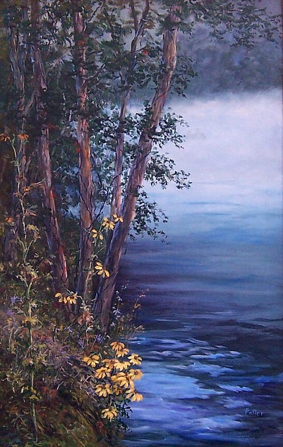 Foggy Riverbank Painting by Virginia Potter