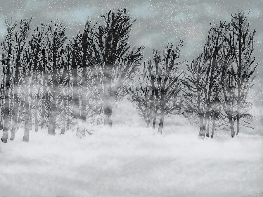 Foggy Snow Day Painting by Dick Bourgault