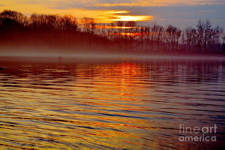 Abstract Photograph - Foggy Sunrise At The Delaware River by Robyn King