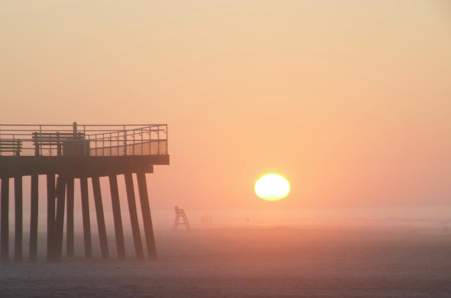 Beach Photograph - Foggy Sunrise in Wildwood Crest by Bill Cannon