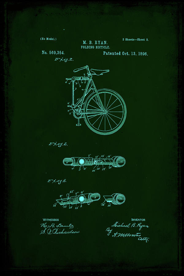 Folding Bycycle Patent Drawing 2a Mixed Media by Brian Reaves
