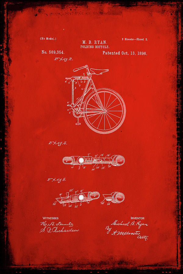 Folding Bycycle Patent Drawing 2b Mixed Media by Brian Reaves