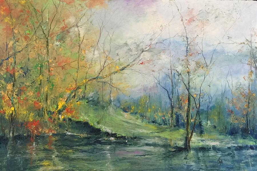 Tree Painting - Foliage Flames on the River by Robin Miller-Bookhout