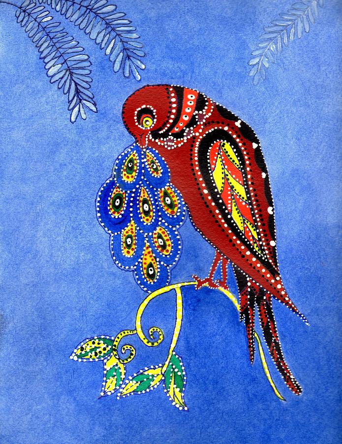 Folk Art Bird Painting by Connie Valasco