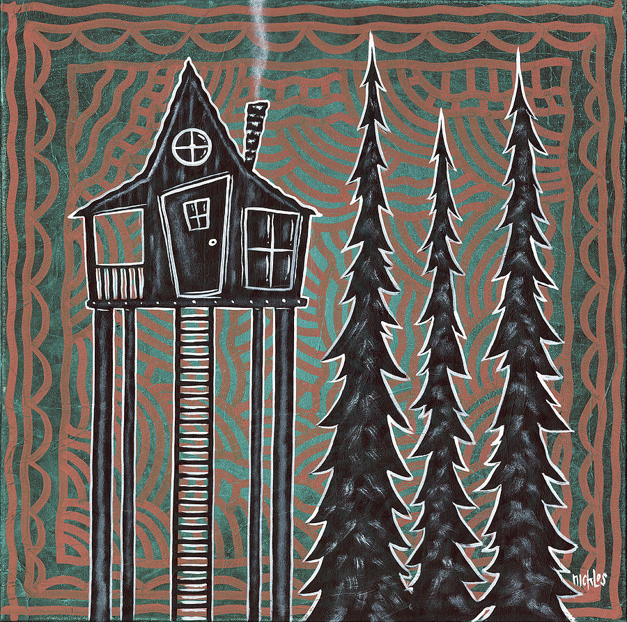 Tree Painting - Tree House Folk Art by Nicklos Richards