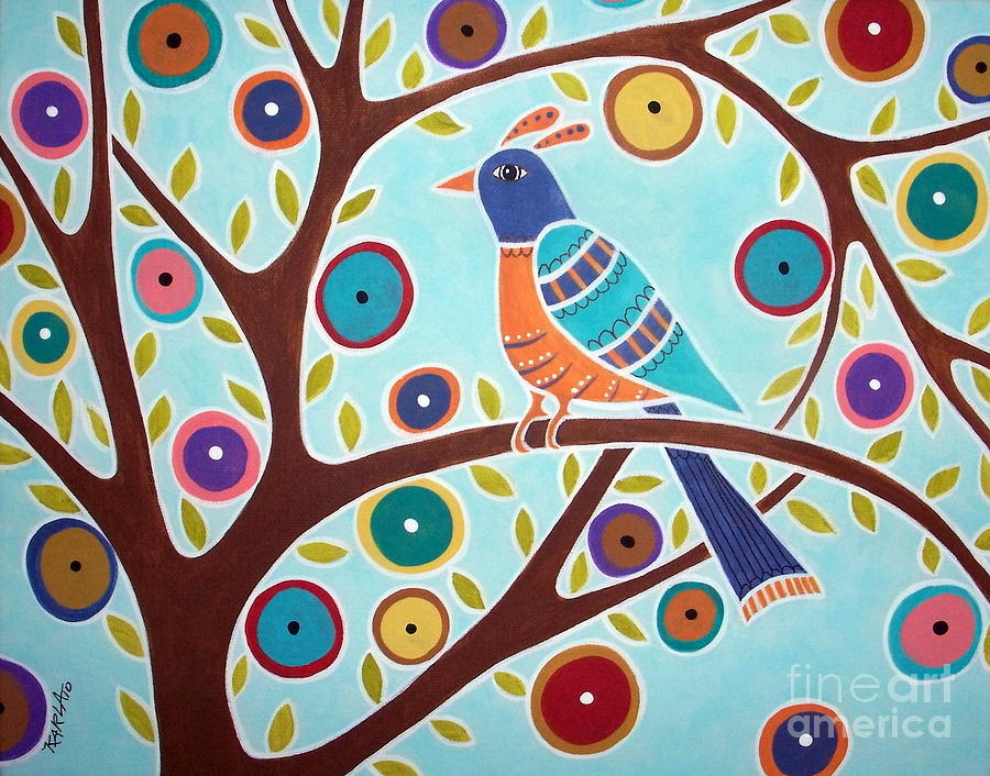 Folk Bird In Tree Painting by Karla Gerard