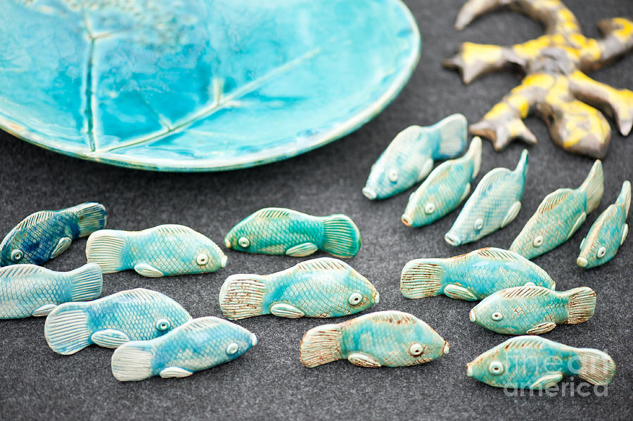 Folk fish ceramic decorations Photograph by Arletta Cwalina