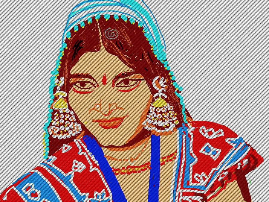 Bird Digital Art - Folk Lady by Anand Swaroop Manchiraju