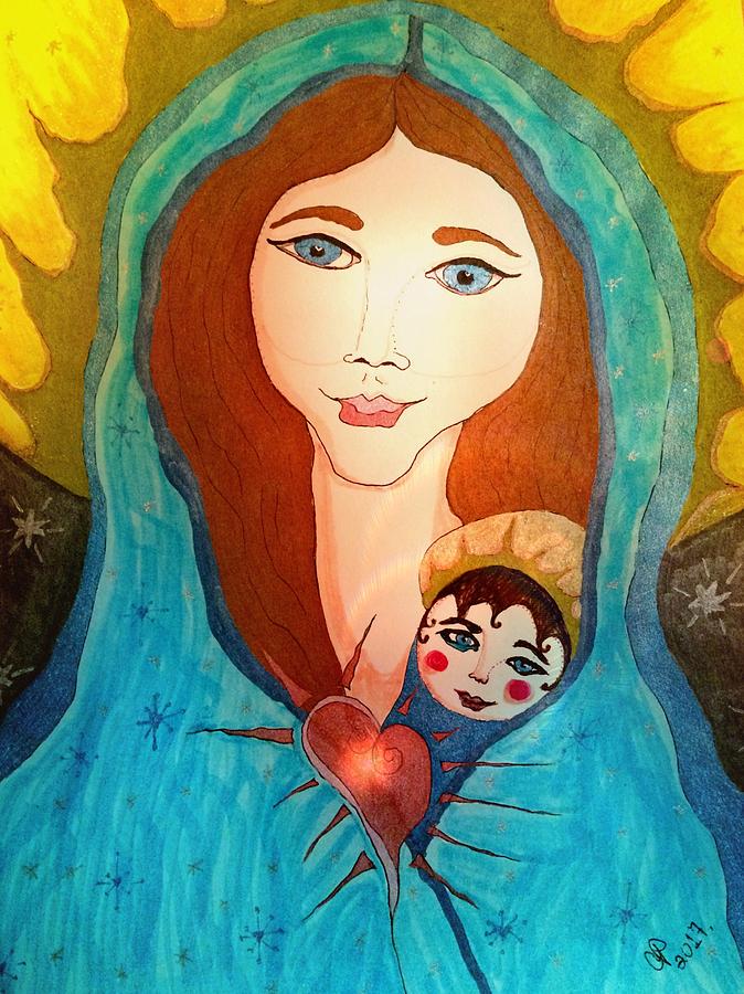 Folk mother and child Painting by Christine Paris