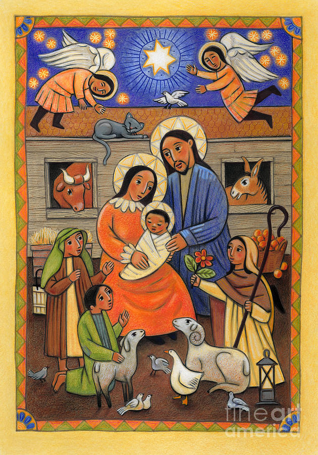 Folk Nativity - JLFON Painting by Julie Lonneman