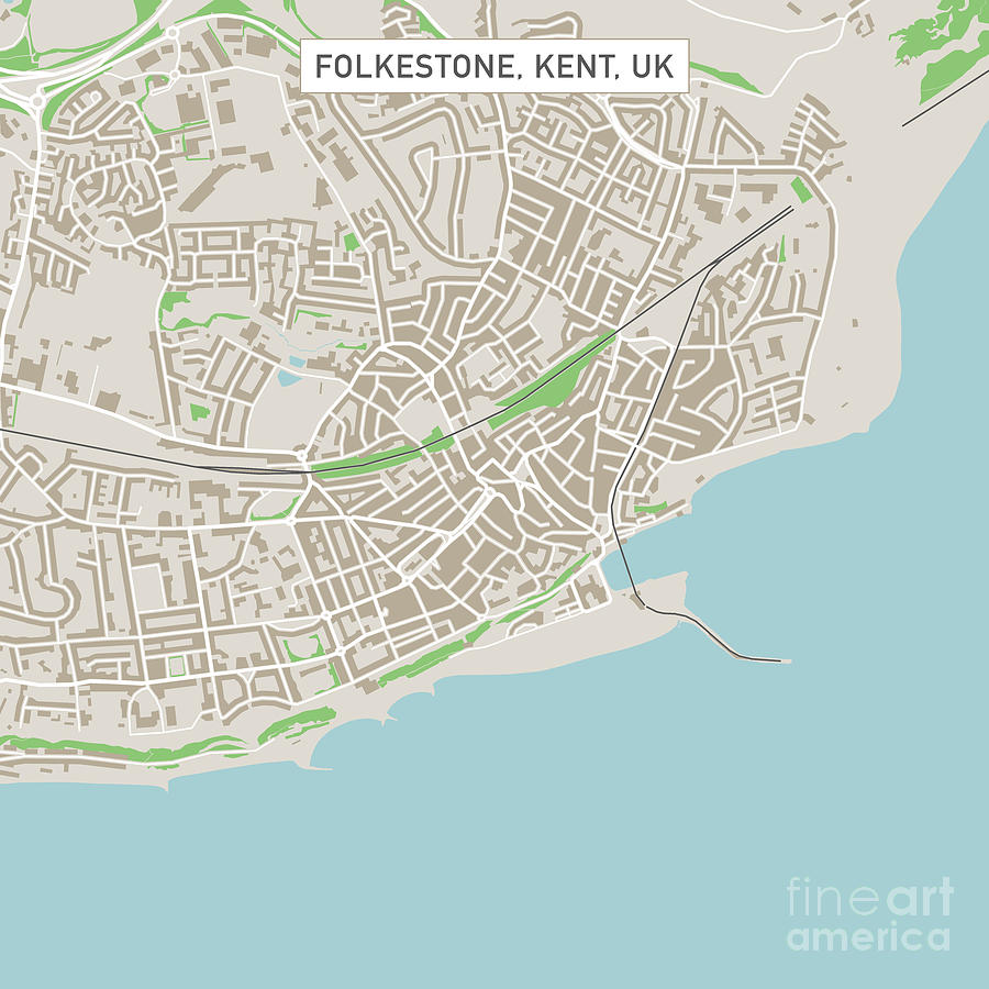 City Digital Art - Folkestone Kent UK City Street Map by Frank Ramspott