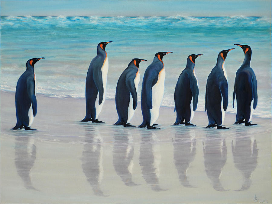 Penguin Painting - Follow Me Penguins, Original by Jean Brown