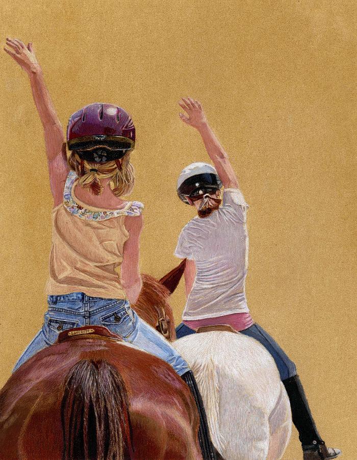 Colored Pencil Painting - Follow The Leader - Horseback Riding Lesson Painting by Patricia Barmatz Colored Pencil Painting - Follow The Leader - Horseback Riding Lesson Painting by Patricia Barmatz