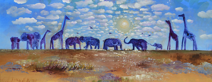 Follow The Light  Elephants Painting by Ashleigh Dyan Bayer