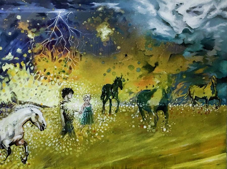 Horses Painting - Following esme by Darren Mulvenna Horses Painting - Following esme by Darren Mulvenna