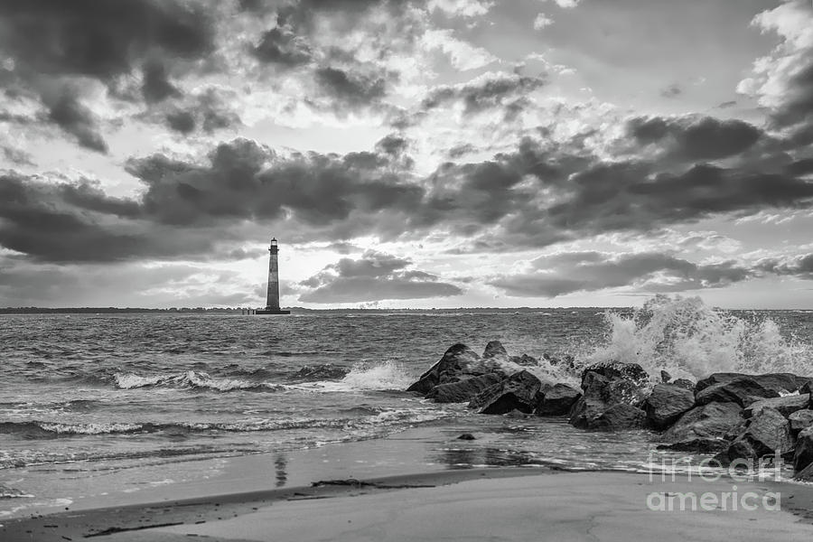 Black And White Photograph - Folly Beach in Black and White  by Dale Powell