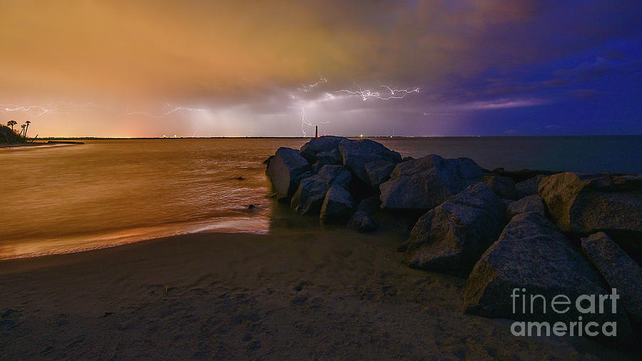 Folly Beach Lightning Photograph by Robert Loe