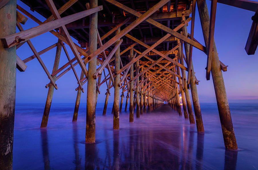 Nature Photograph - Folly Beach Pier at Dusk - Charleston SC  by DCat Images